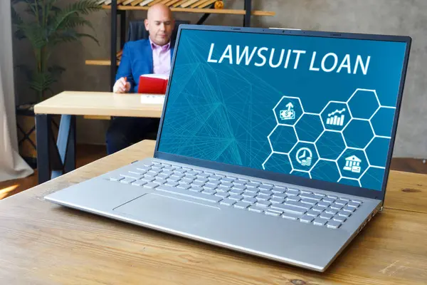 Koncepcja Biznesowa Lawsuit Loan Napisem Laptopie — Zdjęcie stockowe