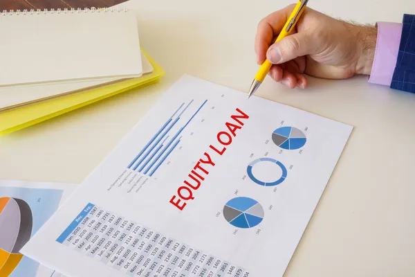 Koncepcja Biznesowa Oznacza Equity Loan Znakiem Kartce Papieru — Zdjęcie stockowe