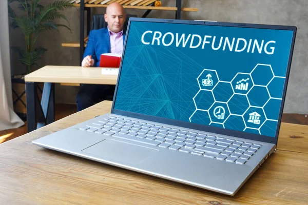 Affärsidé Crowdfunding Med Fras Den Bärbara Datorn — Stockfoto