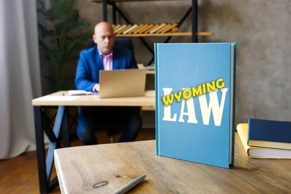 Jurist Έχει Βιβλίο Wyoming Law Κάτοικοι Του Γουαϊόμινγκ Υπόκεινται Στο — Φωτογραφία Αρχείου