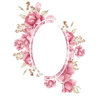 Suluboya çerçevesi. Sonbahar çiçekleri ve yaprakları, beyaz arka planda izole.