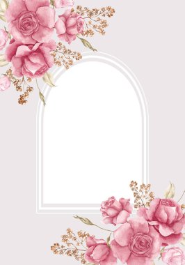 Güzel çiçekler ve yapraklarla suluboya çerçeve, el çizimi illüstrasyon