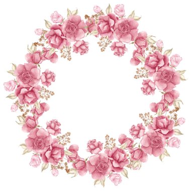 Sonbahar çiçekli suluboya çelenk, beyaz arka planda izole.