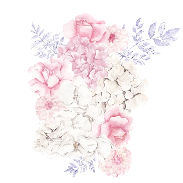 Beyaz Arka Planda Izole Edilmiş Kış Pastel Çiçekleriyle Suluboya Çizimi Stok Fotoğraf