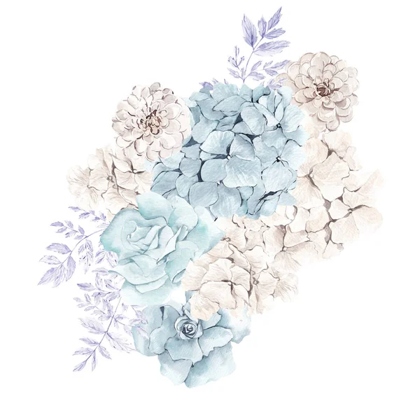 冬のパステルの花の水彩画 白い背景に隔離された ストック画像