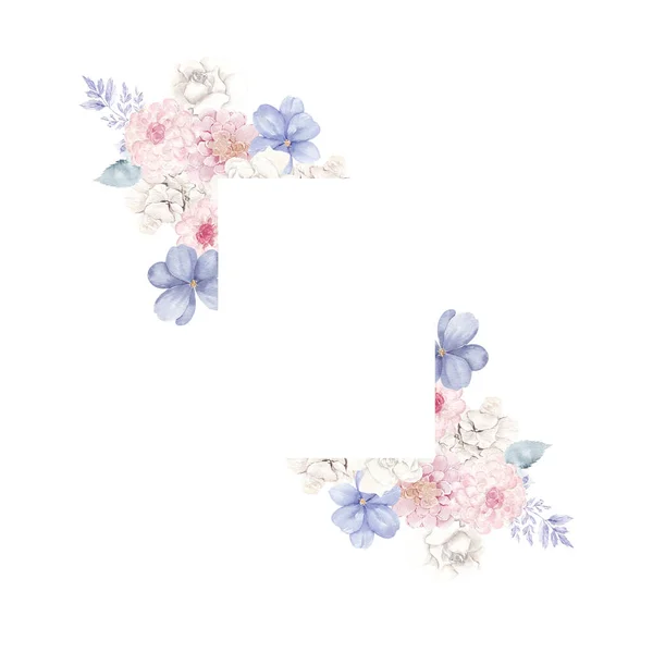 水彩パステルの花や葉を持つ花のフレームは 白い背景に隔離された ストック画像