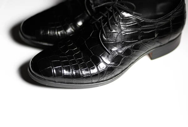 Men Shoes Made Genuine Crocodile Leather Crocodile Skin Texture — Stock Photo, Image