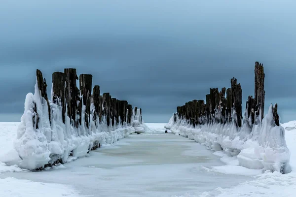 Vecchio Molo Legno Presso Sentiero Naturalistico Kupskalnu Lettonia Sul Mar — Foto Stock