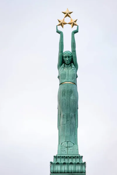 Památník Svobody Rize Lotyšsko Žena Jménem Milda Třemi Hvězdami Stock Snímky