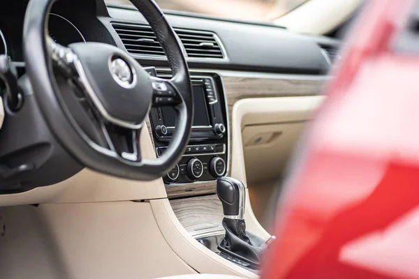 Intérieur Voiture Prestige Luxe Moderne Tableau Bord Volant Intérieur Cuir — Photo