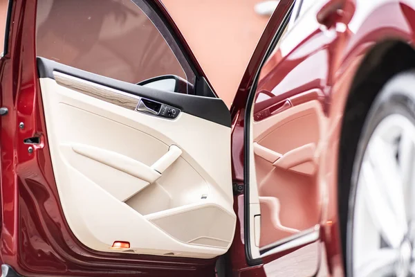 Modernes Luxus Prestige Auto Interieur Armaturenbrett Lenkrad Innenraum Orange Rot — Stockfoto
