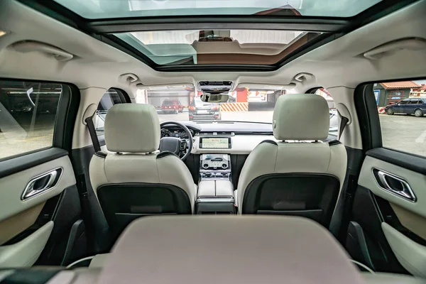 Modern Car Interior Wide View Leather Panel Dashboard — Zdjęcie stockowe