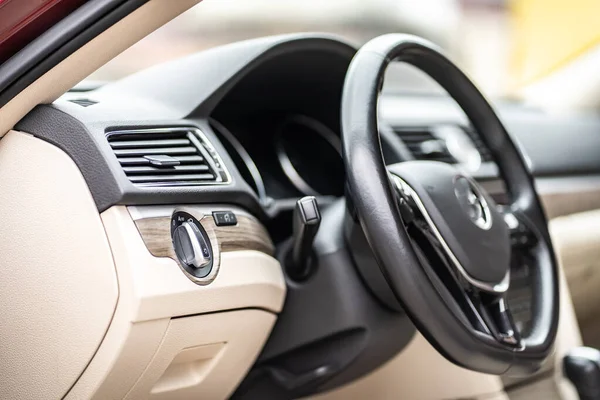 Intérieur Voiture Prestige Luxe Moderne Tableau Bord Volant Intérieur Cuir — Photo