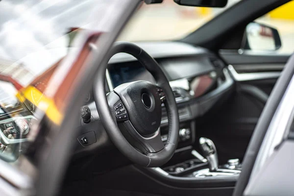 Multimedia Control Panel Steering Wheel Modern Car — 图库照片