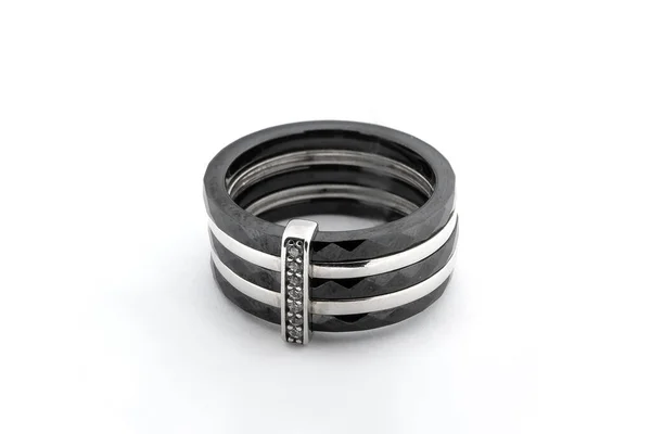 Zilver Minimalisme Diamanten Ring Geïsoleerde Witte Achtergrond — Stockfoto