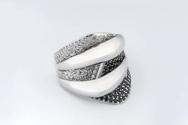 Argent Minimalisme Bague Diamant Isolé Fond Blanc — Photo
