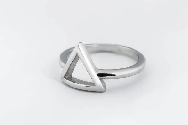 Silver Minimalism Diamond Ring Isolated White Background — Stock Photo, Image