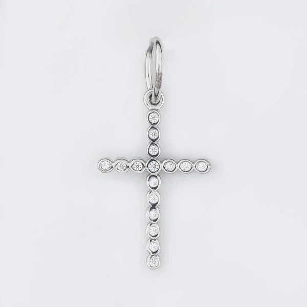 Croix Diamant Pendentif Collier Bijoux Isolé Sur Fond Blanc — Photo