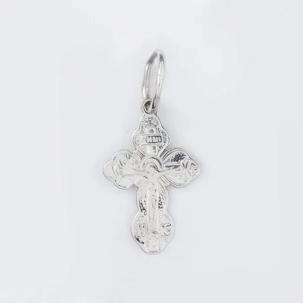 Croix Diamant Pendentif Collier Bijoux Isolé Sur Fond Blanc — Photo