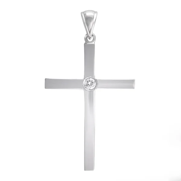 Croix Pendentif Diamant Collier Doré Bijou Isolé Sur Fond Blanc — Photo