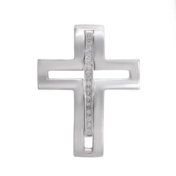 Cross Diamant Hanger Gouden Ketting Juweel Geïsoleerd Witte Achtergrond — Stockfoto