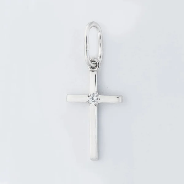 Croix Diamant Pendentif Collier Bijoux Isolé Sur Fond Blanc — Photo