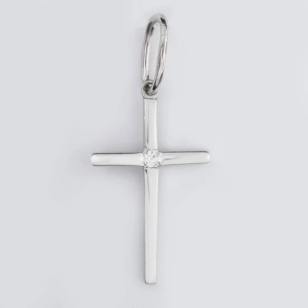 Cross Diamond Hanger Ketting Juweel Geïsoleerd Witte Achtergrond — Stockfoto