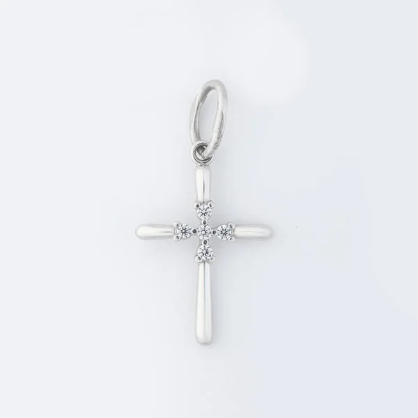 Croix Diamant Pendentif Collier Bijoux Isolé Sur Fond Blanc — Photo
