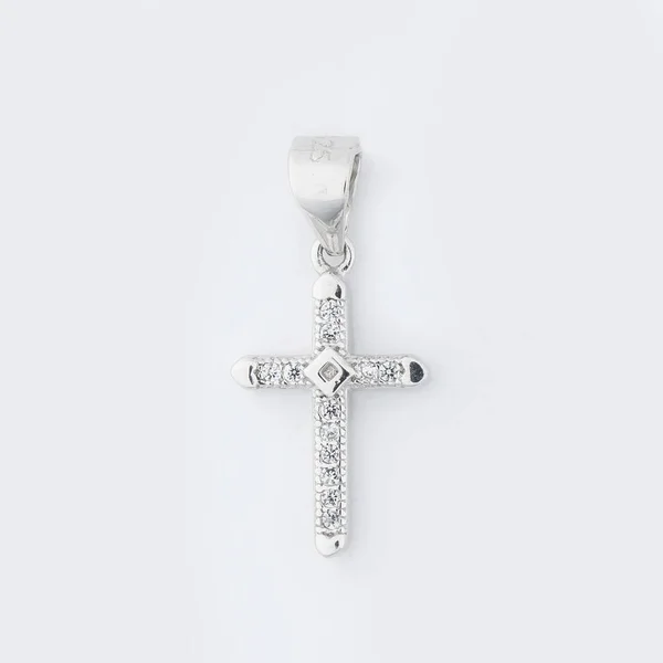 Cross Diamond Hanger Ketting Juweel Geïsoleerd Witte Achtergrond — Stockfoto