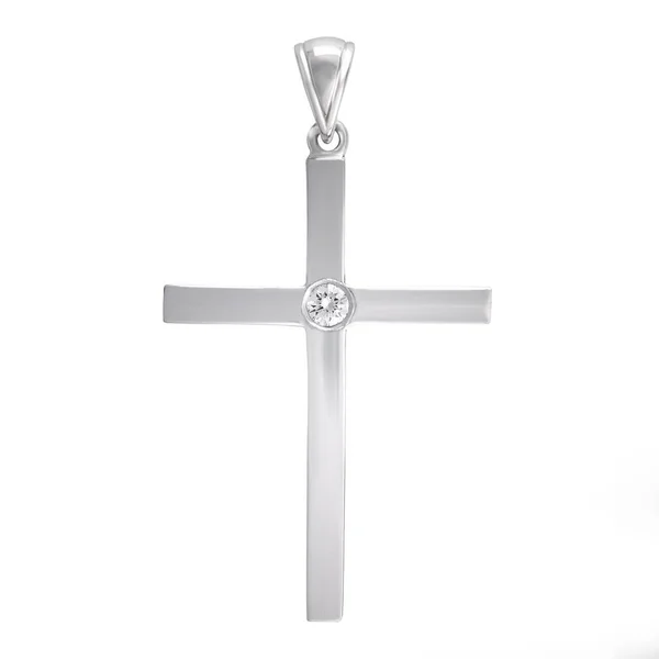 Cross Diamant Hanger Gouden Ketting Juweel Geïsoleerd Witte Achtergrond — Stockfoto