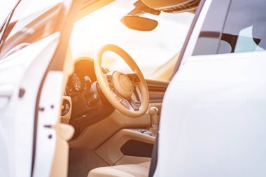 multimedia control panel on the steering wheel of modern car