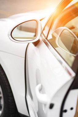 Side car mirror close-up. Details of the business car