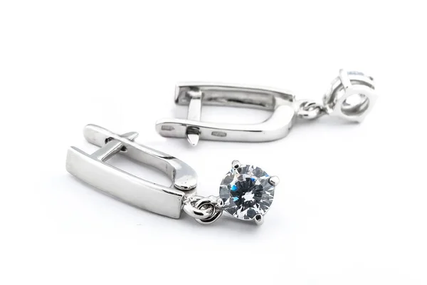 Luxus Silber Runde Ohrringe Großer Schmuck Für Frauen Isoliert Auf — Stockfoto