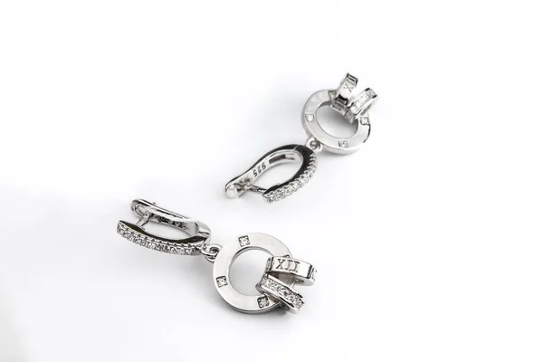 Boucles Oreilles Rondes Argent Luxe Gros Bijoux Pour Femmes Isolées — Photo