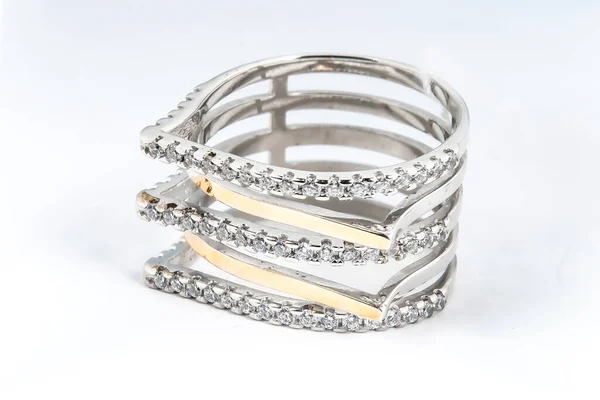 Silver Minimalism Diamond Ring Isolated White Background — Stock Photo, Image