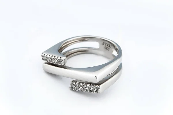 Silver Minimalism Diamant Ring Isolerad Vit Bakgrund — Stockfoto