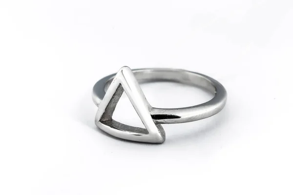 Argent Minimalisme Bague Diamant Isolé Fond Blanc — Photo