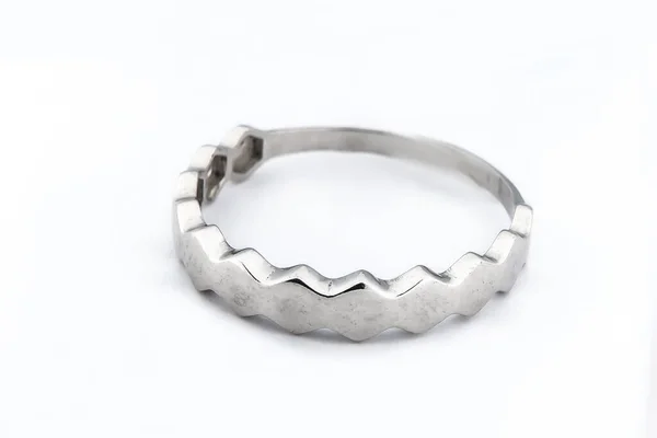 Zilveren Diamanten Ring Geïsoleerde Witte Achtergrond Zilveren Sieraden Mode Ring — Stockfoto