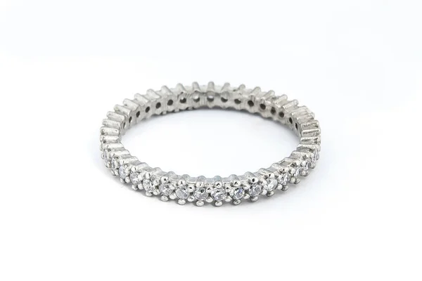 Zilveren Diamanten Ring Geïsoleerde Witte Achtergrond Zilveren Sieraden Mode Ring — Stockfoto