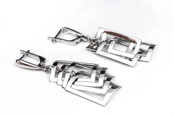 Luxe Zilveren Ronde Oorbellen Grote Sieraden Voor Vrouwen Geïsoleerd Witte — Stockfoto
