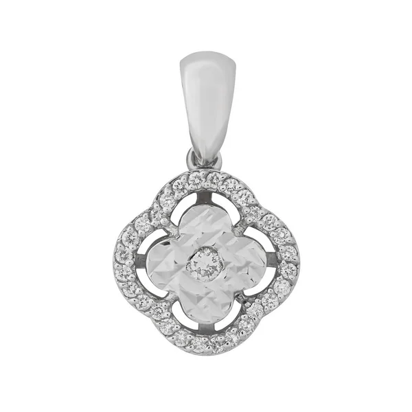 Élégant Collier Blanc Avec Diamants Sur Fond Blanc Bijoux — Photo