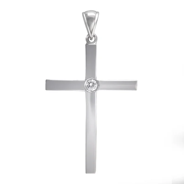 Kreuz Diamant Anhänger Goldene Halskette Juwel Isoliert Auf Weißem Hintergrund — Stockfoto
