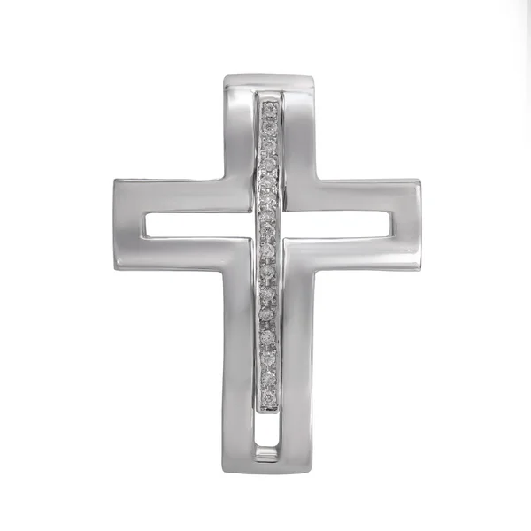 Kreuz Diamant Anhänger Goldene Halskette Juwel Isoliert Auf Weißem Hintergrund — Stockfoto