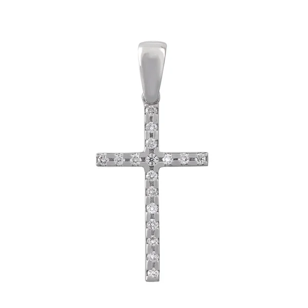Croix Pendentif Diamant Collier Doré Bijou Isolé Sur Fond Blanc — Photo