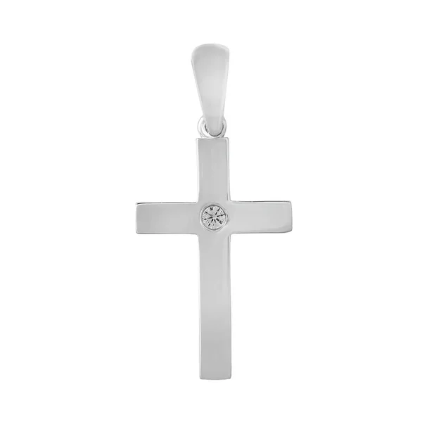 Croix Pendentif Diamant Collier Doré Bijou Isolé Sur Fond Blanc — Photo