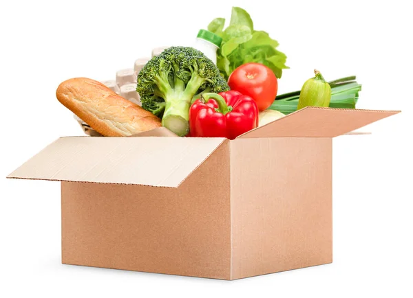 Box Groceries Isolated White Background — Stock Photo, Image