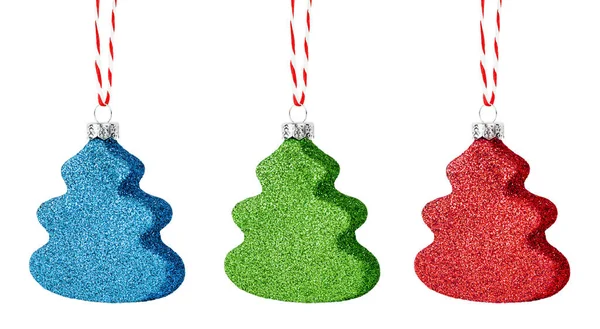 Modrá Zelená Červená Dekorace Pro Vánoční Stromeček Izolovaném Bílém Pozadí — Stock fotografie