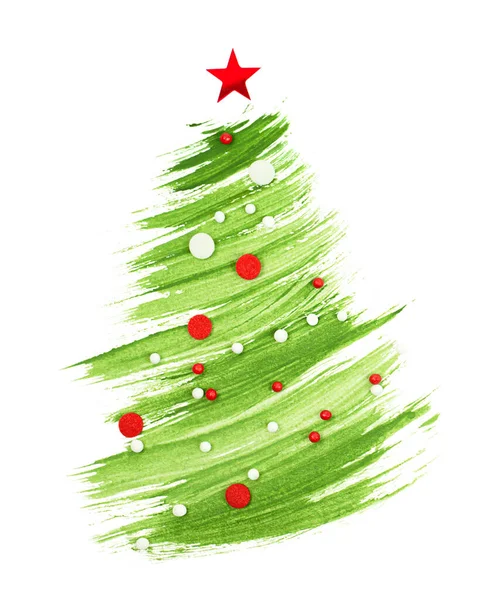 Beyaz izole arkaplanda süslemeleri olan soyut noel ağacı
