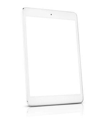 Beyaz izole arkaplan, kenar görünüm üzerine beyaz dijital tablet