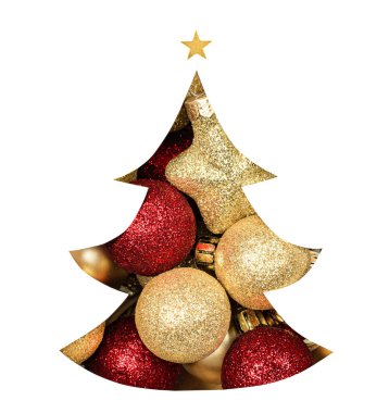 Beyaz izole edilmiş arka planda noel süsünden yılbaşı ağacı, Noel konsepti